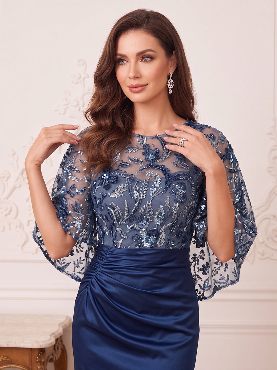 Trumpet/Mermaid Boat Neck 3/4 Sleeves Floor-Length Mother of the Bride Dresses with Sequins & Applique