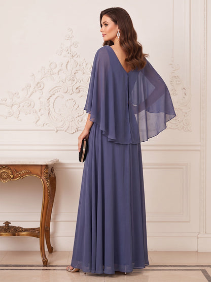 A-Line/Princess Flutter Sleeves  V-neck Floor-length Mother of the Bride Dresses with Beading & Rhinestone