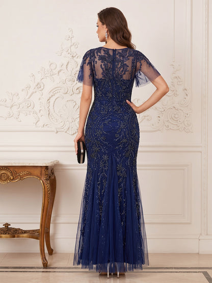 Sheath Column Flutter Sleeves Sweetheart Floor-Length Mother of the Bride Dresses with Applique & Beading