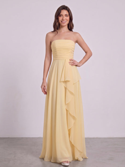 A-Line/Princess Strapless Sleeveless Floor-Length Bridesmaid Dresses with Ruffles & Ruched