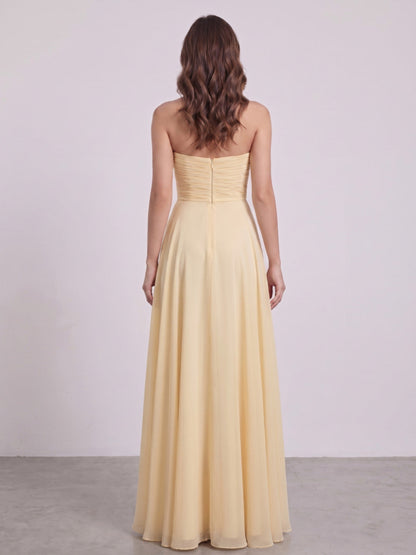 A-Line/Princess Strapless Sleeveless Floor-Length Bridesmaid Dresses with Ruffles & Ruched