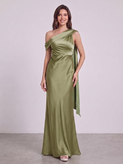 Sheath/Column One Shoulder Sleeveless Floor-Length Bridesmaid Dresses with Ruched