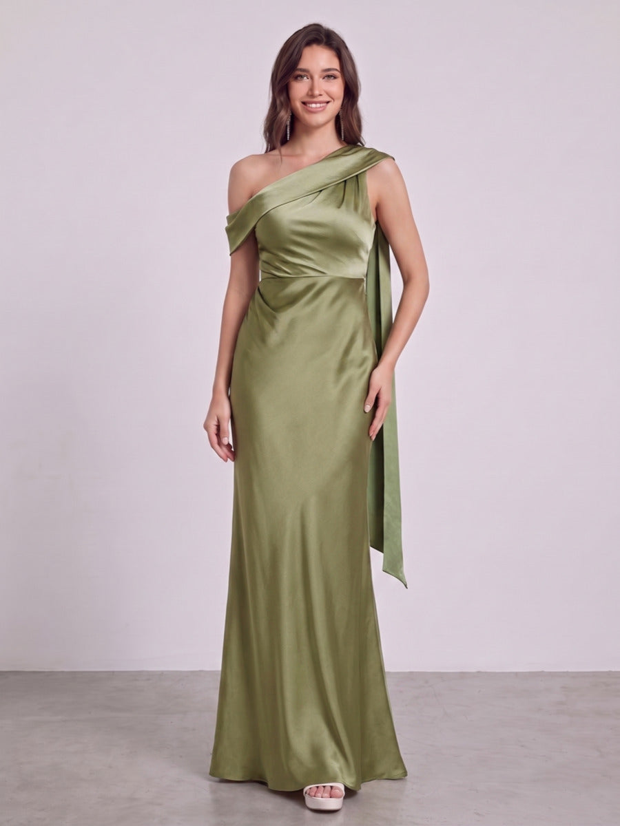 Sheath/Column One Shoulder Sleeveless Floor-Length Bridesmaid Dresses with Ruched