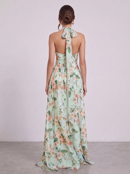A-Line/Princess Halter Sleeveless Floor-Length Bridesmaid Dresses with Ruched