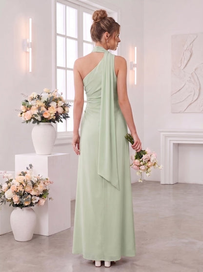 Sheath/Column One Shoulder  Sleeveless Floor-Length Bridesmaid Dresses with Scarf