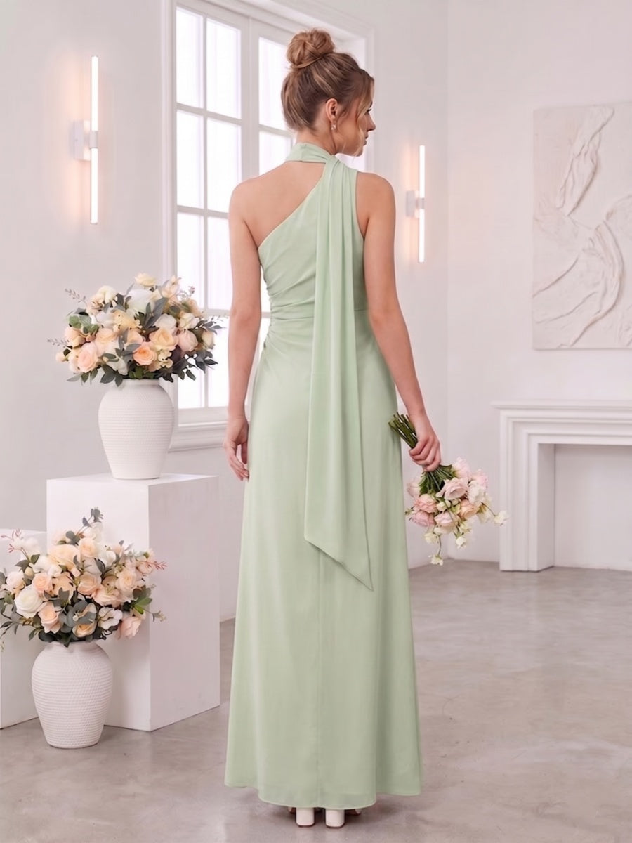Sheath/Column One Shoulder  Sleeveless Floor-Length Bridesmaid Dresses with Scarf