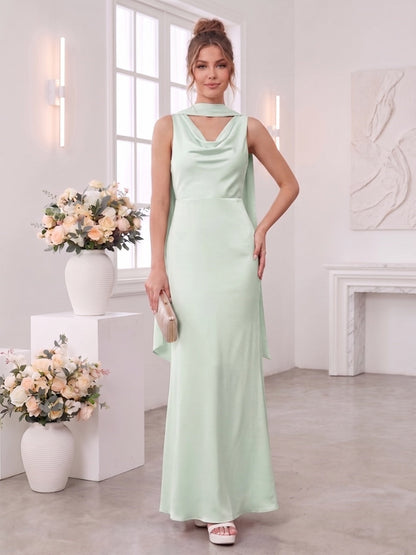 Sheath/Column V-Neck Sleeveless Floor-Length Bridesmaid Dresses with Scarf