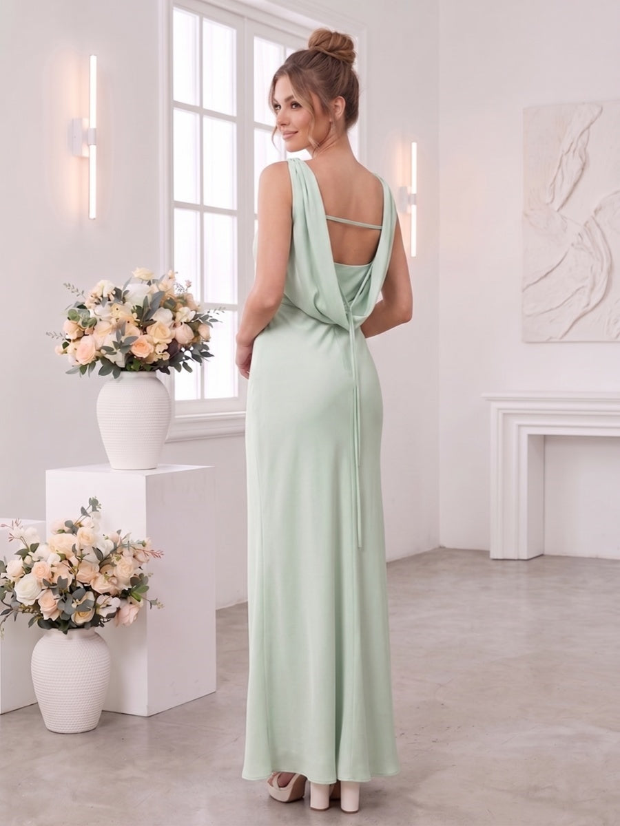 Sheath/Column V-Neck Sleeveless Floor-Length Bridesmaid Dresses with Scarf