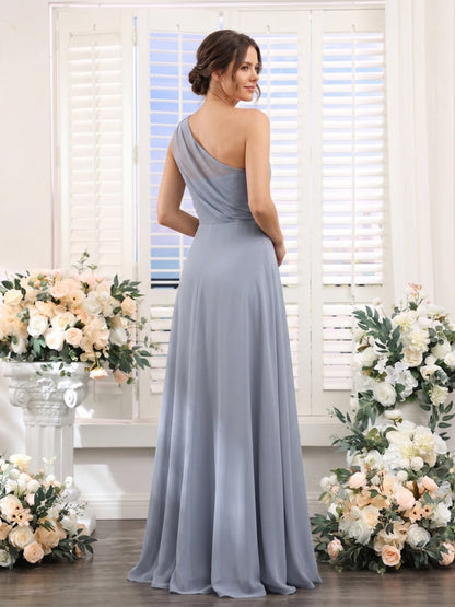 Sheath/Column One Shoulder  Sleeveless Floor-Length Bridesmaid Dresses with Ruched