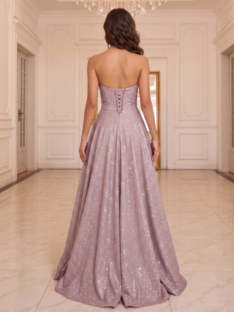 A-Line/Princess Strapless Sleeveless Floor-Length Evening Dresses with Split Side & Ruched