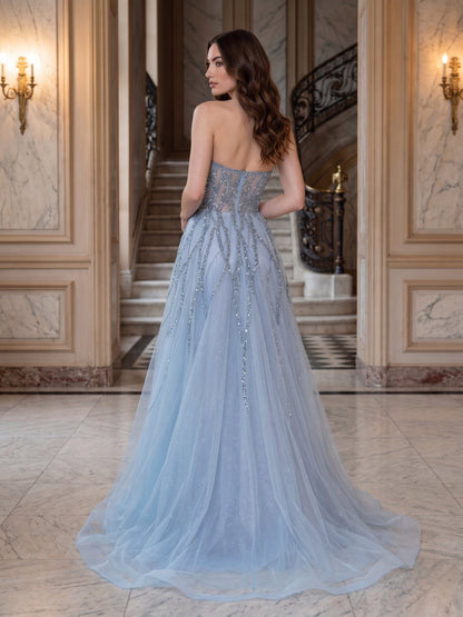 A-Line/Princess Strapless Sleeveless Floor-Length Evening Dresses with Applique & Beading
