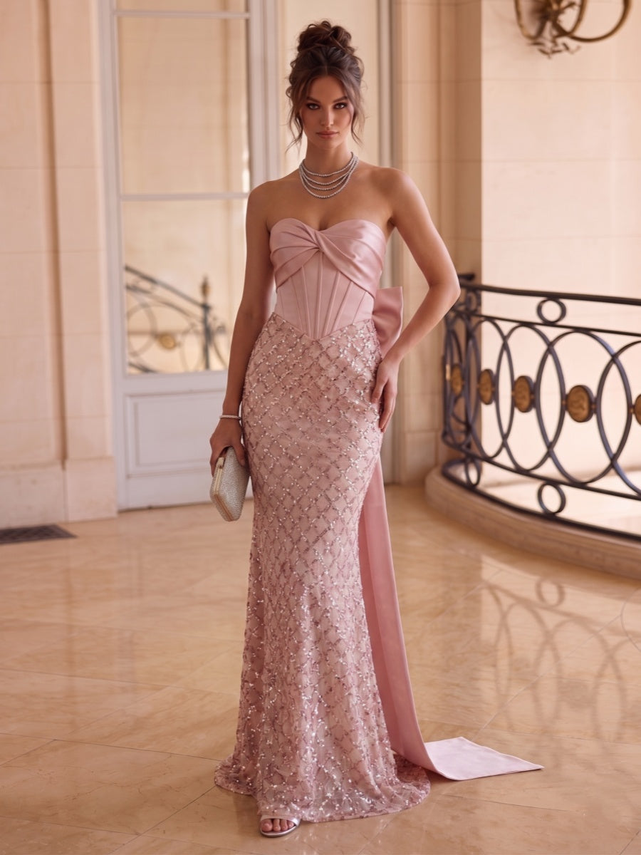 Trumpet/Mermaid Sweetheart Strapless Sleeveless Floor-Length Evening Dresses with Bowknot & Sequins
