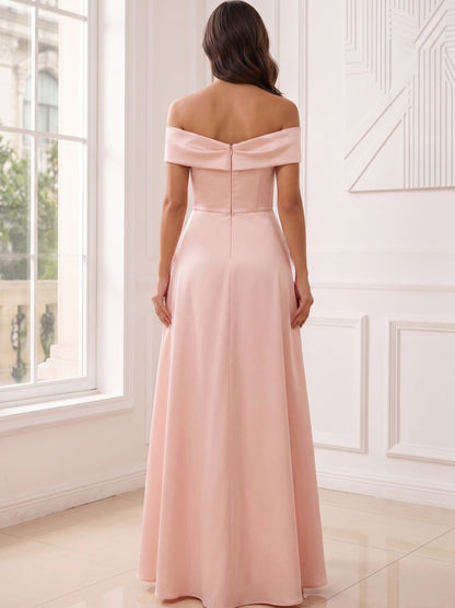 A-Line/Princess Off-The-Shoulder Sleeveless Floor-Length Evening Dresses with Ruffles & Pleated
