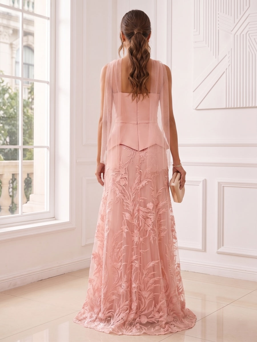 A-Line/Princess Strapless Sleeveless Floor-Length Evening Dresses with Scarf & Embroidery