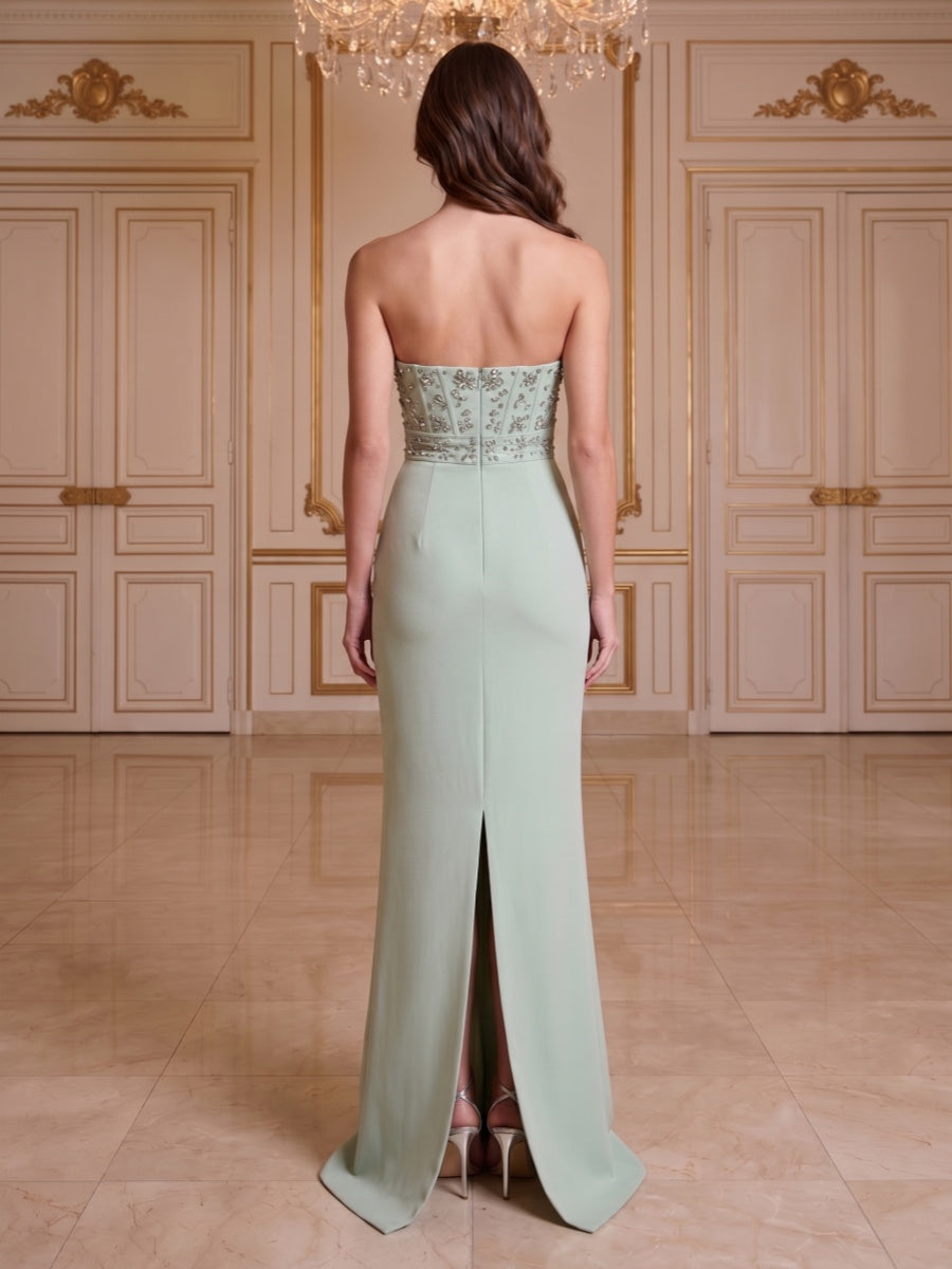 Sheath/Column Sweetheart Strapless Sleeveless Floor-Length Evening Dresses with Bowknot & Beading