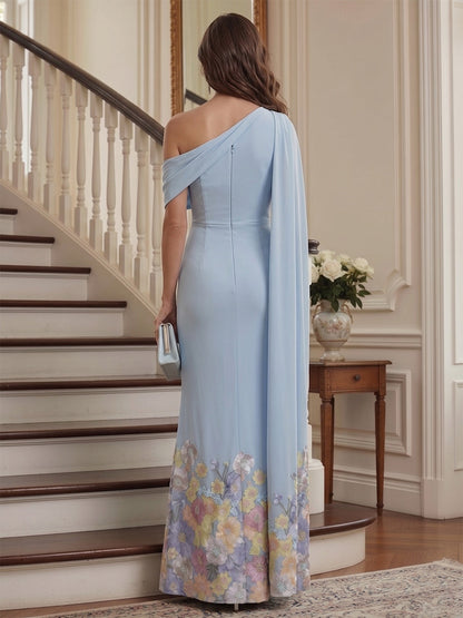 Sheath Column One-Shoulder Sleeveless Ankle-Length Mother of the Bride Dresses with Flower