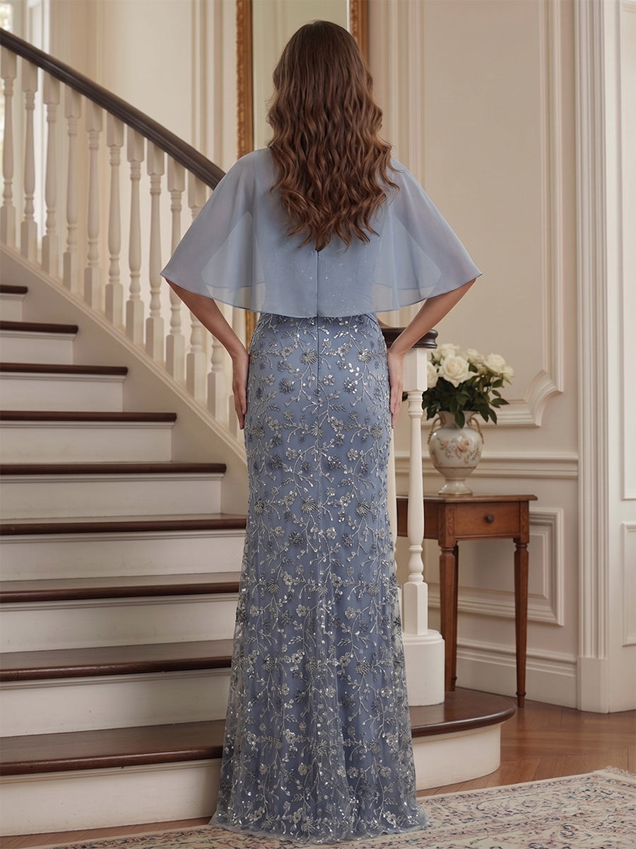 Trumpet/Mermaid Spaghetti Straps Sleeveless Floor-Length Mother of the Bride Dresses with Cape & Applique