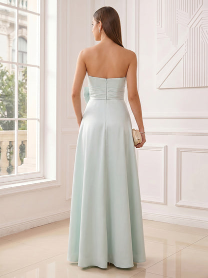 A-Line/Princess Strapless Sleeveless Floor-Length Evening Dresses with Bowknot & Ruched