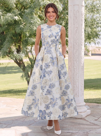 A-Line/Princess Scoop Sleeveless Ankle-Length Wedding Guest Dresses with Ruched