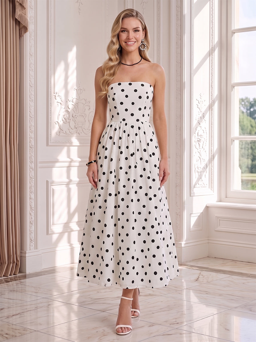 A-Line/Princess Strapless Sleeveless Ankle-Length Wedding Guest Dresses with Ruched