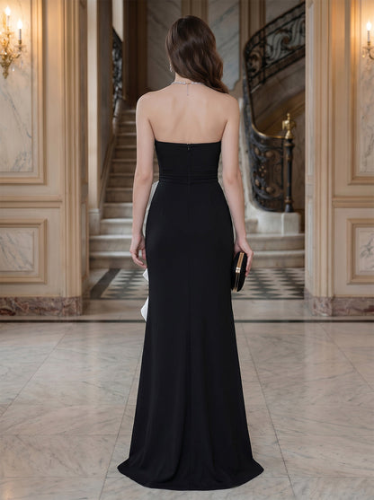Trumpet/Mermaid Strapless Sleeveless Floor-Length Evening Dresses with Ruffles & Split Side