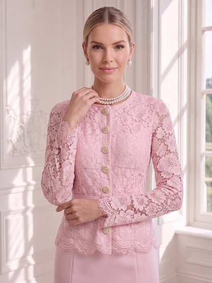 Trumpet/Mermaid 2 Pieces Scoop Long Sleeves Tea-Length Wedding Guest Dresses with Belt & Lace