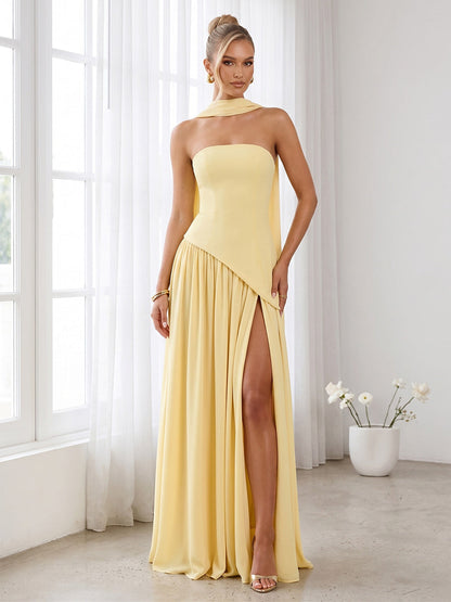 A-Line/Princess Strapless Sleeveless Floor-Length Bridesmaid Dresses with Scarf & Split Side