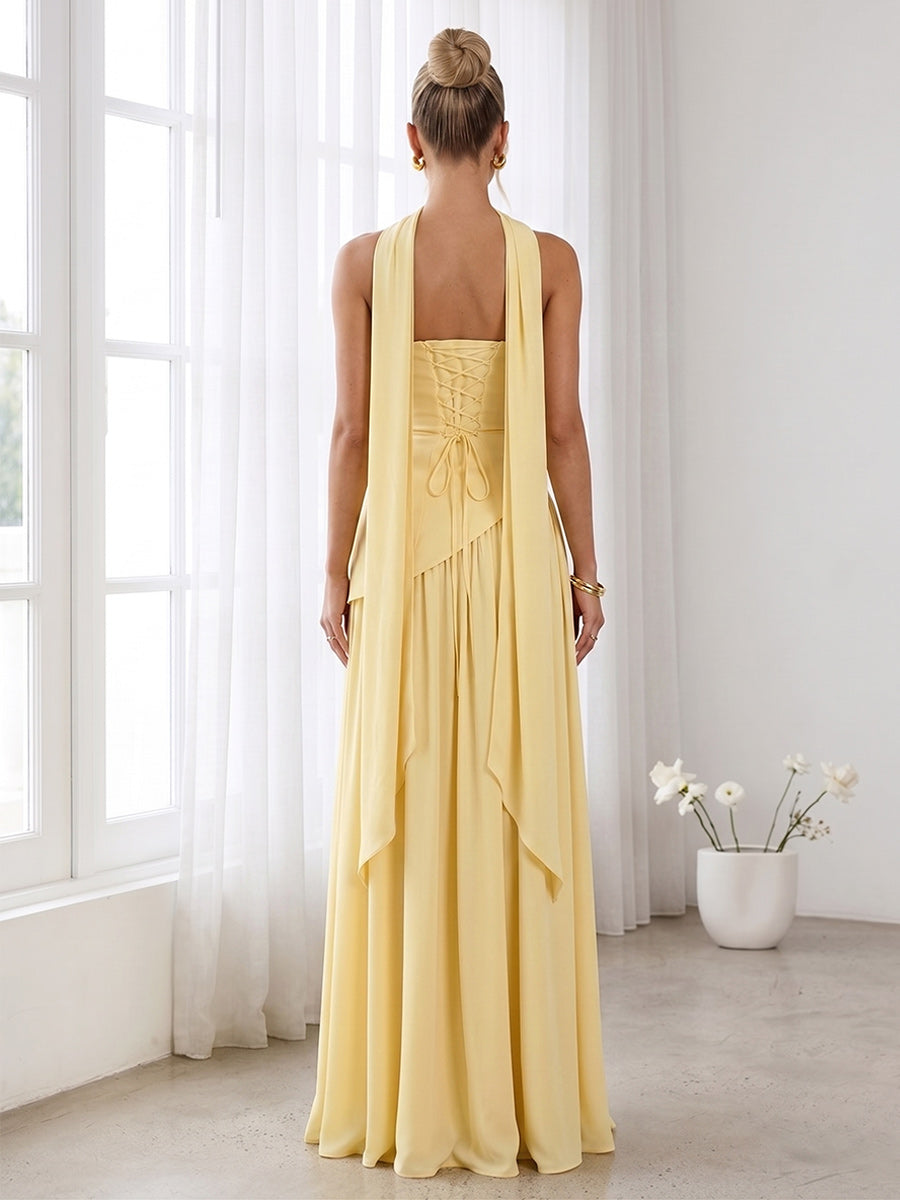 A-Line/Princess Strapless Sleeveless Floor-Length Bridesmaid Dresses with Scarf & Split Side