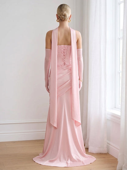 Trumpet/Mermaid Strapless Sleeveless Floor-Length Bridesmaid Dresses with Scarf & Ruched