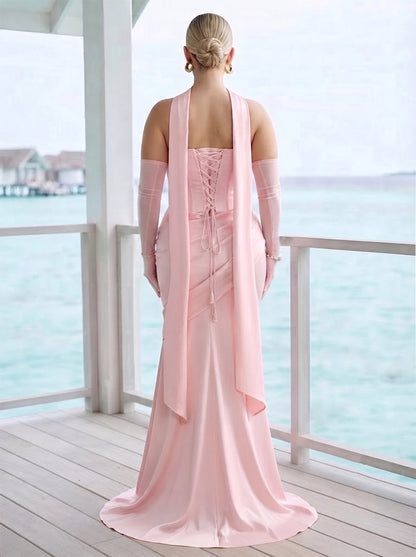 Trumpet/Mermaid Strapless Sleeveless Floor-Length Plus Size Bridesmaid Dresses with Scarf & Ruched