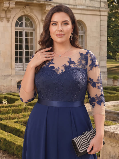 Jumpsuit Scoop Half Sleeves Floor-Length Plus SIze Mother of the Bride Dresses with Applique