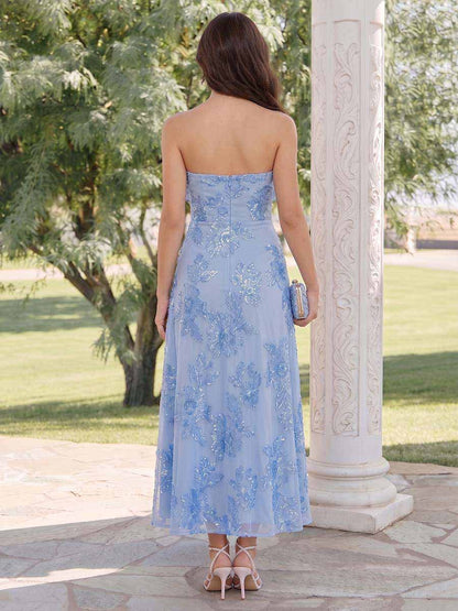 A-Line/Princess Strapless Sleeveless Ankle-Length Wedding Guest Dresses with Ruffles & Applique