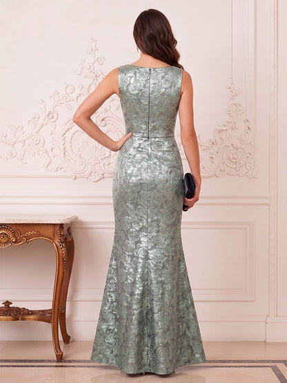 Trumpet/Mermaid Boat Neck Sleeveless Floor-Length Mother of the Bride Dresses with Lace & Split Side