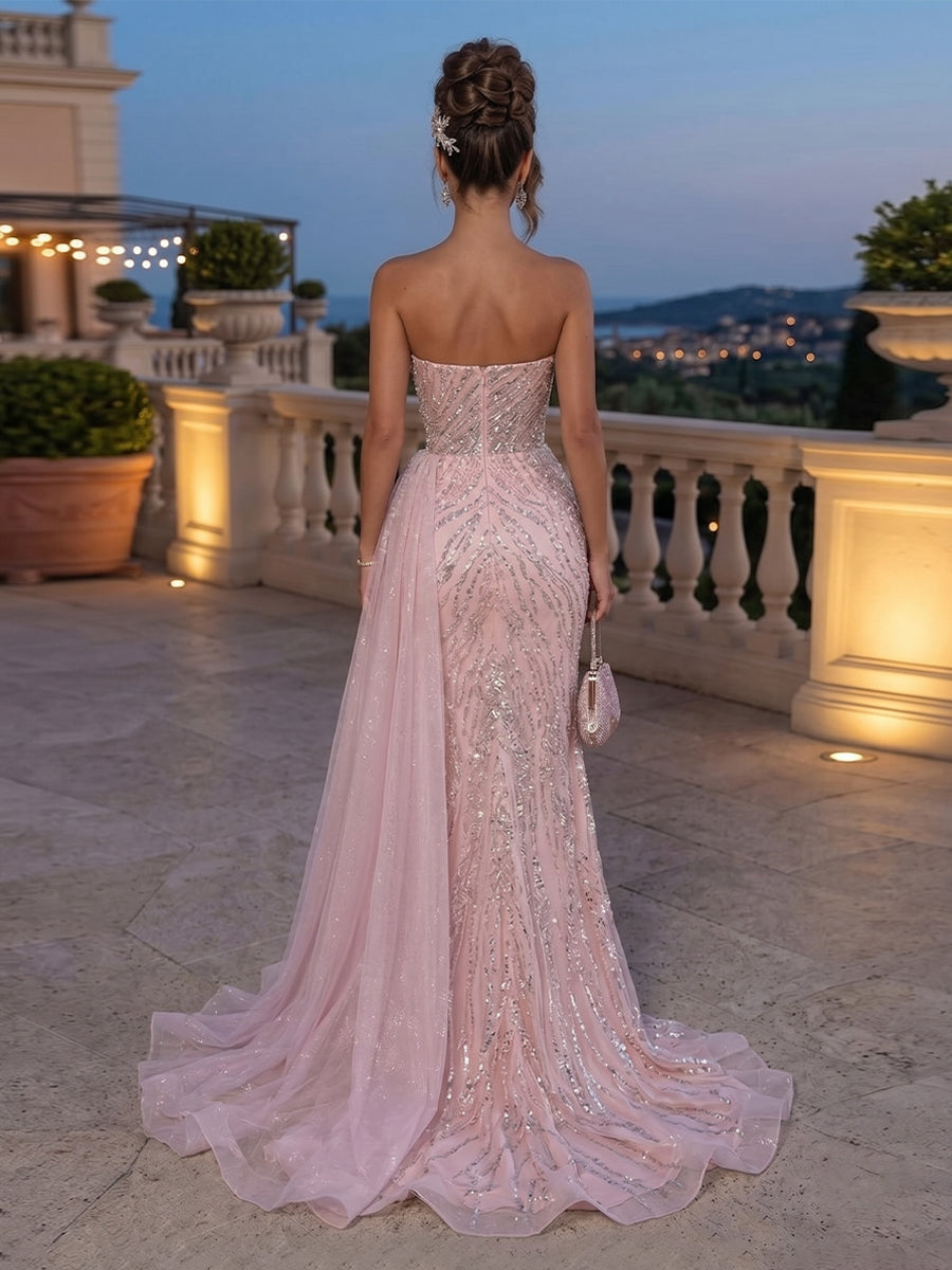 Trumpet/Mermaid Strapless Sleeveless Floor-Length Evening Dresses with Sequins & Split Side