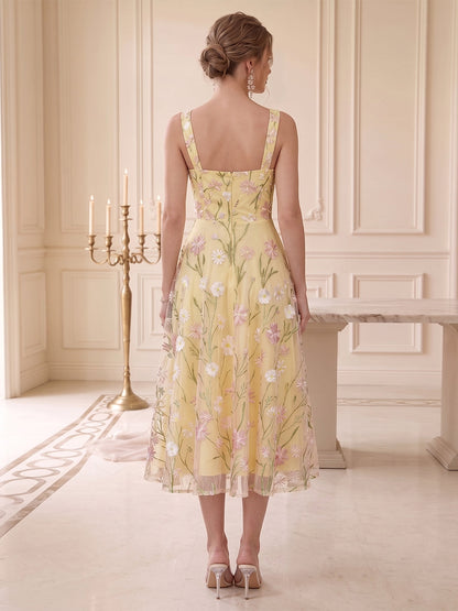 A-Line/Princess Sweetheart Sleeveless Tea-Length Wedding Guest Dresses with Applique & Lace