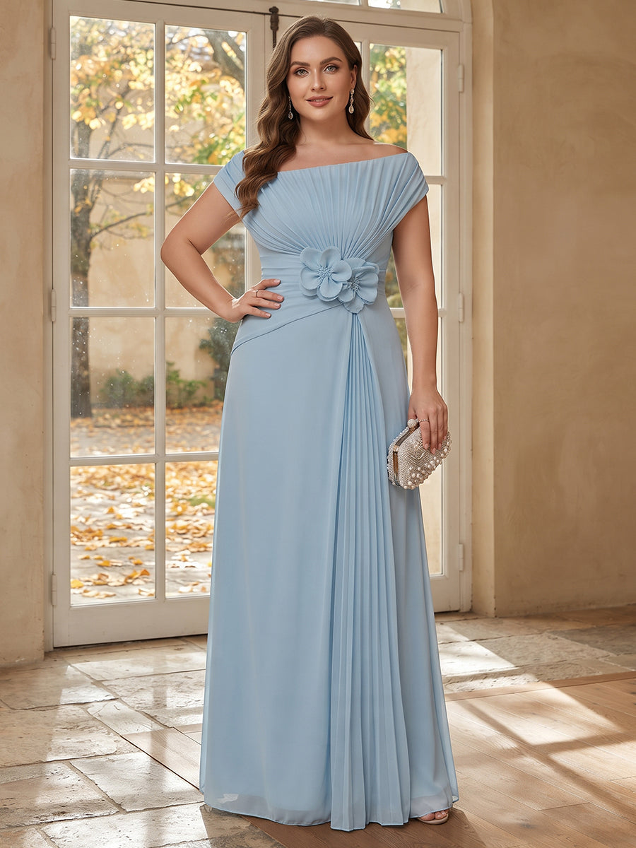 A-Line/Princess Asymmetrical Sleeveless Ankle-Length Plus Size Mother of the Bride Dresses with 3D Floral & Pleats