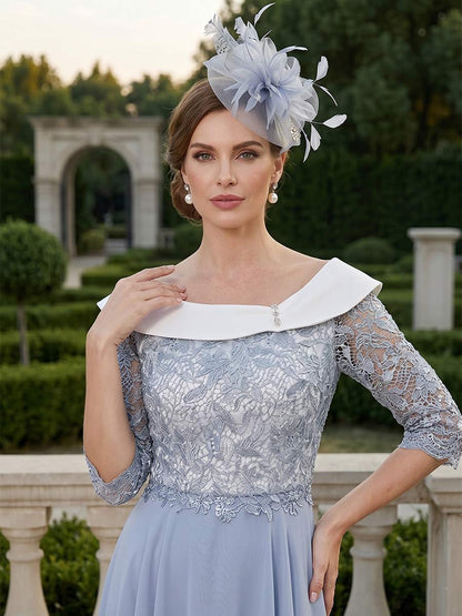 A-Line/Princess Half Sleeves Scoop Knee-Length Mother of the Bride Dresses with Applique &  Lace