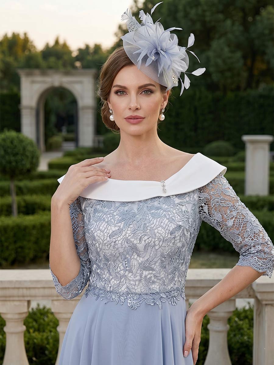 A-Line/Princess Half Sleeves Scoop Knee-Length Mother of the Bride Dresses with Applique &  Lace