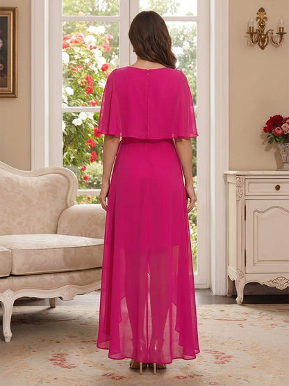 A-Line/Princess Half Sleeves Scoop Asymmetrical Mother of the Bride Dresses with Ruffles &  Bowknot
