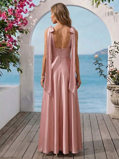 A-Line/Princess Spaghetti Straps Sleeveless Floor-Length Prom Dresses With Ruched