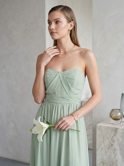 A-Line/Princess Strapless Sleeveless Floor-Length Bridesmaid Dresses with Split Side & Ruched