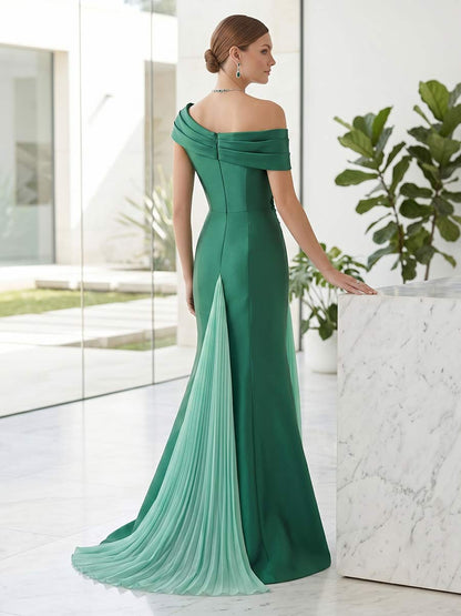 Trumpet/Mermaid One Shoulder Sleeveless Floor-Length Formal Dresses With Pleats & Appliques