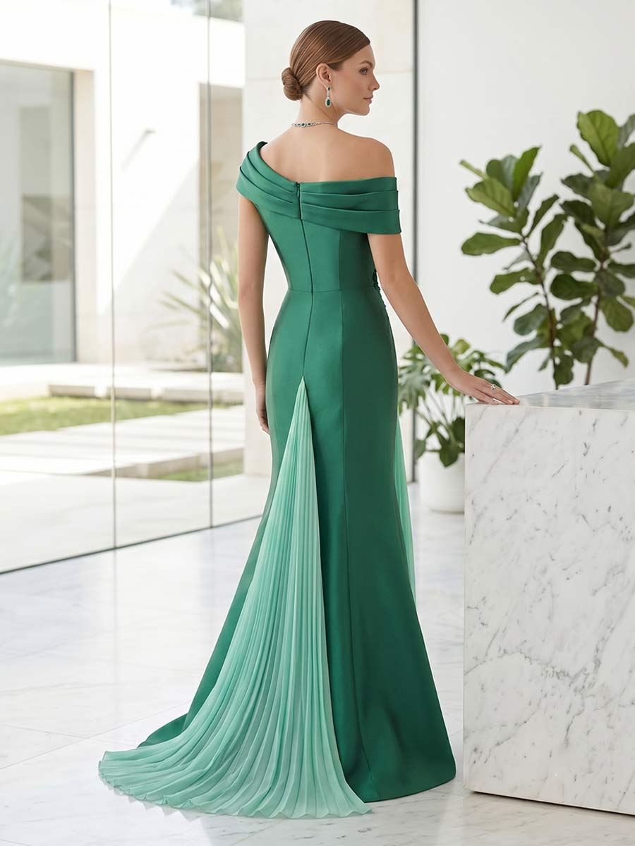 Trumpet/Mermaid One Shoulder Sleeveless Floor-Length Formal Dresses With Pleats & Appliques
