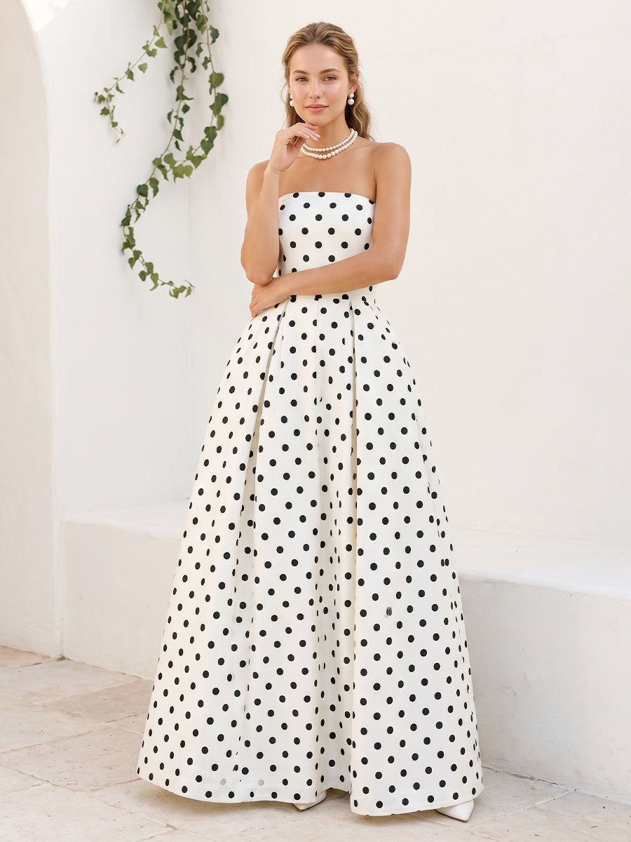 A-Line/Princess Strapless Sleeveless Floor-Length Formal Dresses With Pleats & Pockets