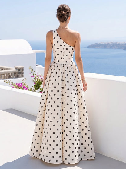 A-Line/Princess One-Shoulder Sleeveless Floor-Length Formal Dresses With Pleats & Ruched