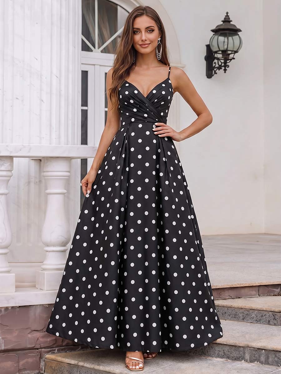 A-Line/Princess Spaghetti Straps Sleeveless Floor-Length Formal Dresses With Pleated & Ruched