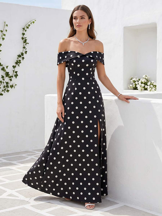 A-Line/Princess Off-the-Shoulder Sleeveless Floor-Length Formal Dresses With Split Side