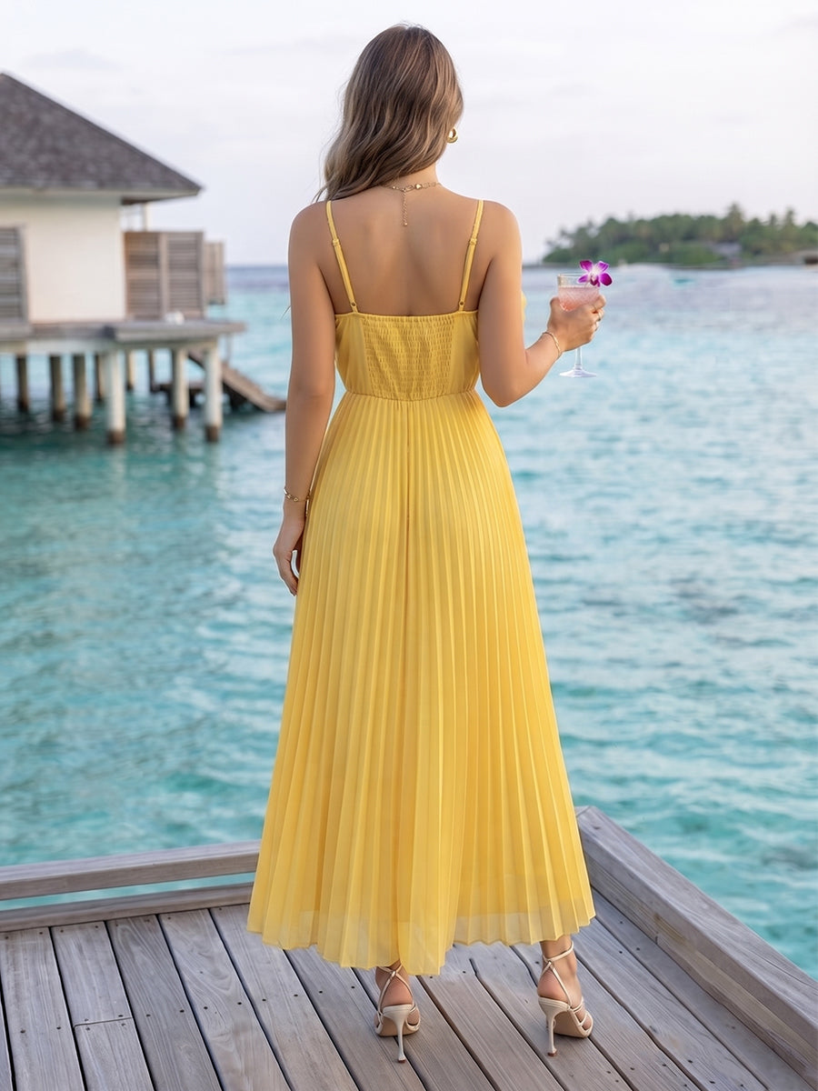 A-Line/Princess Spaghetti Straps Sleeveless Ankle-Length Cocktail Dresses With 3D Floral & Pleats