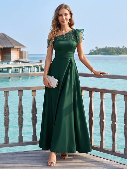 A-Line/Princess One Shoulder Sleeveless Floor-length Mother of the Bride Dresses with Applique & Ruffles