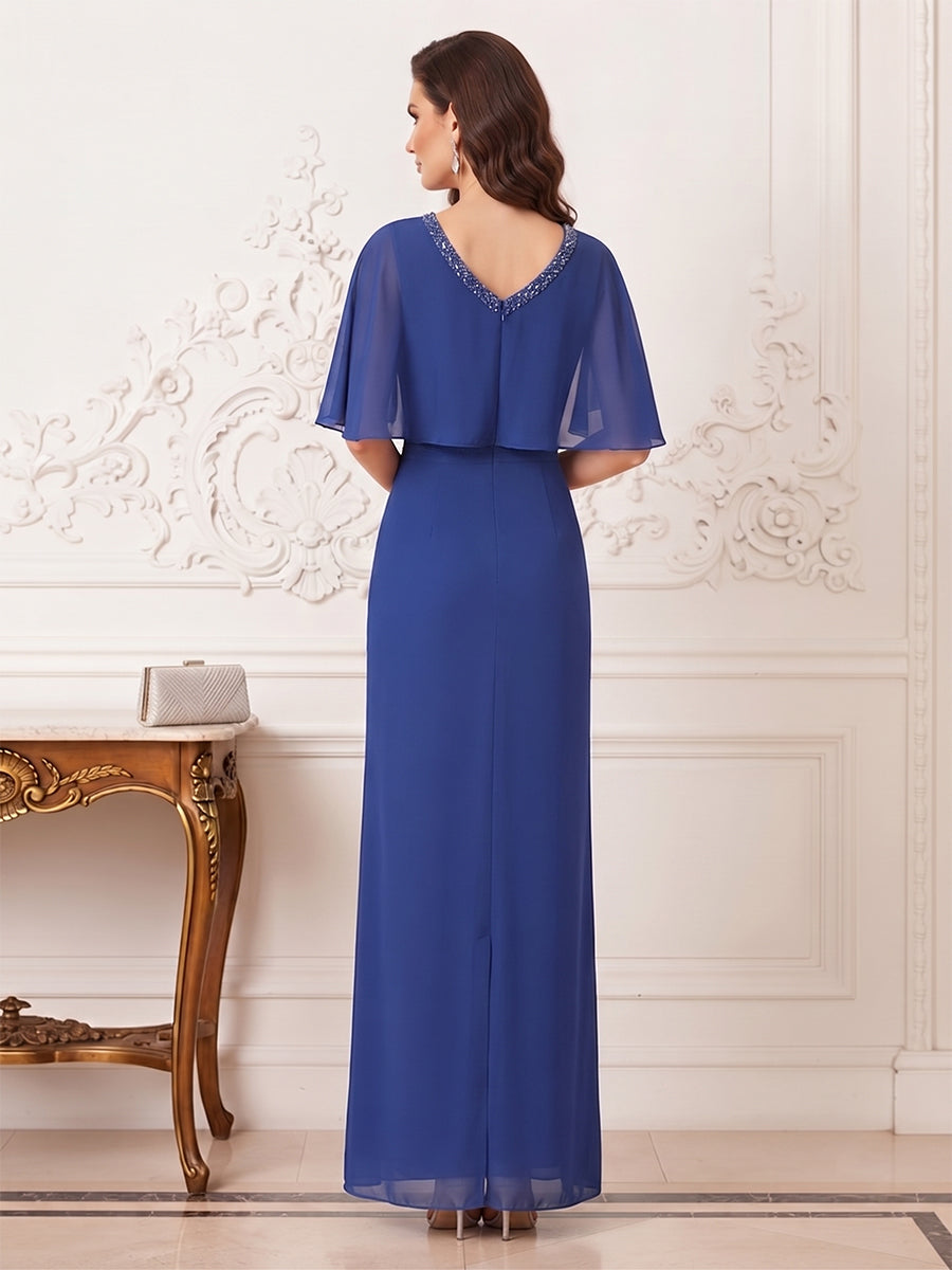 A-Line/Princess Scoop Half Sleeves Floor-Length Mother of the Bride Dresses with Ruffles & Sequins